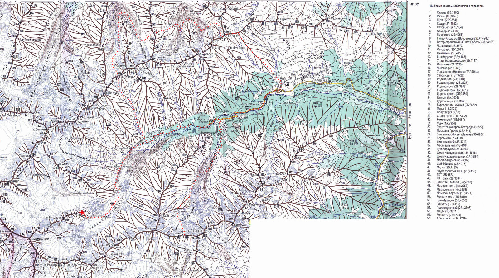 Цейское ущелье на карте Северного Кавказа